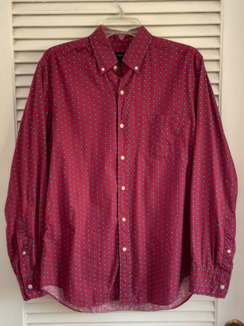 J.Crew Mens Medium Floral Slub Cotton Button Down Shirt Red Blue Style A9462 EUC